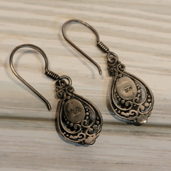 C10 Vintage 925 Pierced Dangle Earrings with Pink Stone - Picture 4 of 5